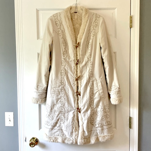 Free People Fur Lined Cream Corduroy Coat - Picture 1 of 6